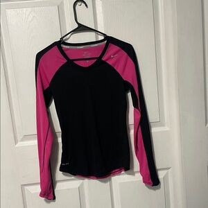 Nike Black and Pink Long Sleeve Dri-Fit Top